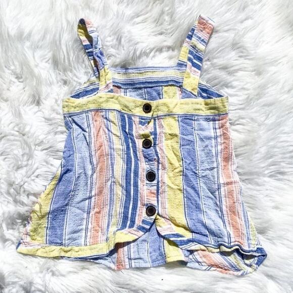 A New Approach Pastel Tank Button Linen Size Small Beach Coastal Summer Stripes - Picture 1 of 7